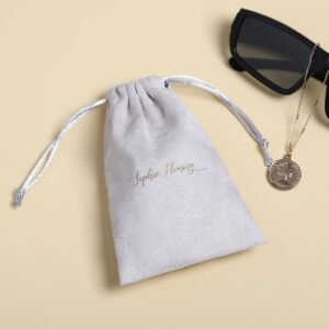 Bulk 50Pcs Custom Logo Gray Drawstring Bags, Necklace Gifts