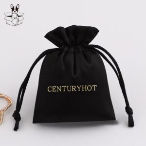 Custom Logo Low MOQ 100Pcs Dust Pouch Black Satin Drawstring