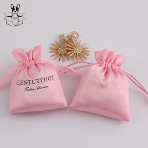 MOQ 100Pcs Custom Logo Pink Satin Drawstring Jewelry Dust Pouch