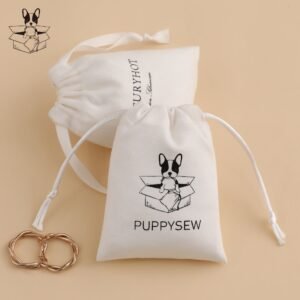 MOQ 50Pcs, Custom Logo White Suede Drawstring Necklace Pouch