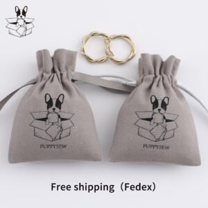 Custom Logo Low MOQ 50Pcs Light Grey Canvas Double Drawstring Jewelry Dust Bag