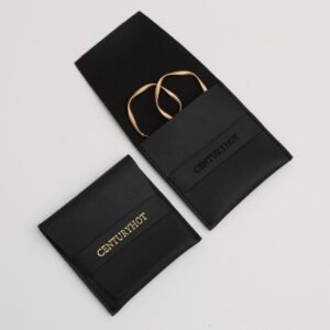 Low MOQ 50Pcs Custom Logo 8×8cm Black Faux Leather Ring Necklace Earring Pouch