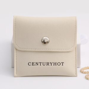 Bulk 50Pcs, Custom Logo Faux Leather PU Jewelry Pouch Snap Pocket