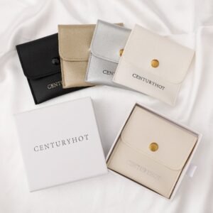 Bulk 50Pcs, Custom Logo Faux Leather PU Jewelry Pouch Snap Pocket