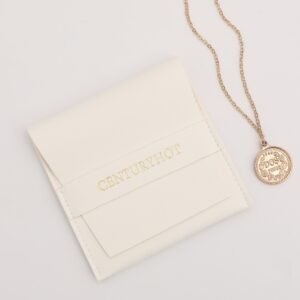 Bulk 50Pcs, Custom Logo, White PU Fake Leather Jewelry Pouch
