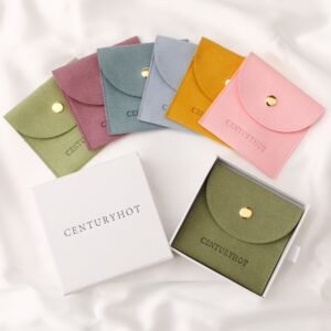 Bulk 50Pcs Custom Logo 8×8cm Microfiber Necklace Pouch with Button