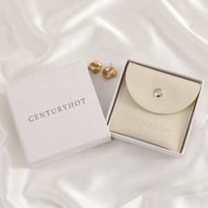 Low MOQ 50Pcs Custom Logo Cream Faux Leather Ring, Necklace Pouch with Snap Gift Wrap
