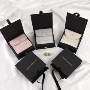 Bulk 50Pcs Custom Logo Necklace Box, 9.5×9.5×3.5cm Paper Box with Microfiber Bag