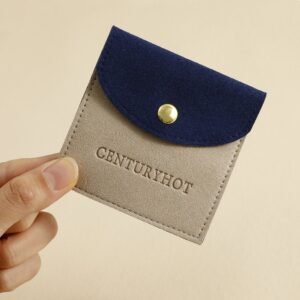 Custom Logo Low MOQ 50Pcs 8×8cm Microfiber Necklace Bag Stitched Color with Button