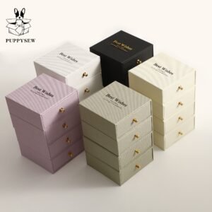 Low MOQ 50Pcs Custom Logo 9×9×3.5cm Paper Box Necklace Ring Metal Handle Drawer Box