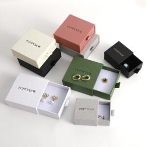 Custom Logo, MOQ 50Pcs 9×9×3.5cm Drawer Box with Sponge - Ring Box