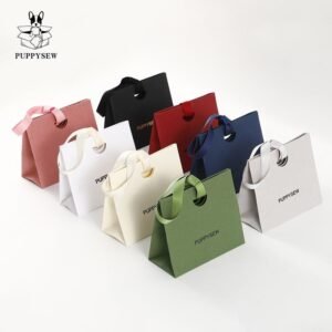 Bulk 50Pcs Custom Logo Thick Paper Bags with Ribbon, Jewelry