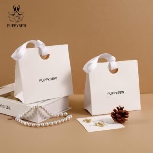 MOQ 50Pcs Custom Logo Thick Paper Gift Bags with Ribbon - Wedding, Birthday