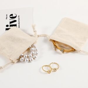 MOQ 100Pcs Custom Logo Cotton Canvas Jewelry Bags with Labels