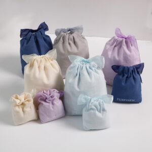 Bulk 50Pcs Custom Logo Cotton Drawstring Organza Tie Flat Bottom Pouch